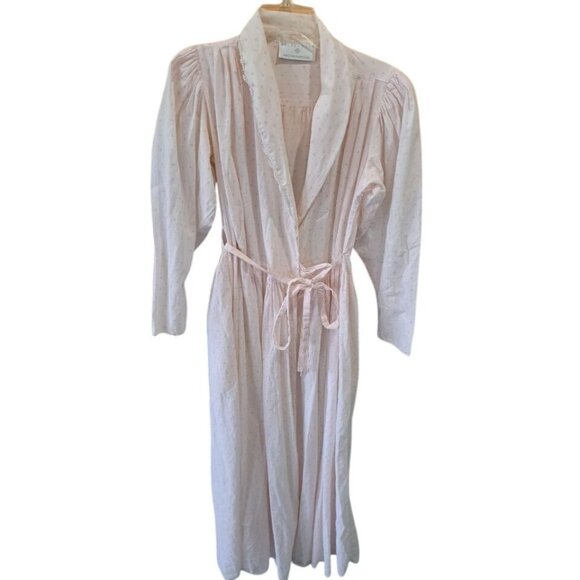 Vtg 70's Eileen West Queen Annes Womens Robe Medium Pink Floral Lace Trim  Belt - Picture 1 of 12